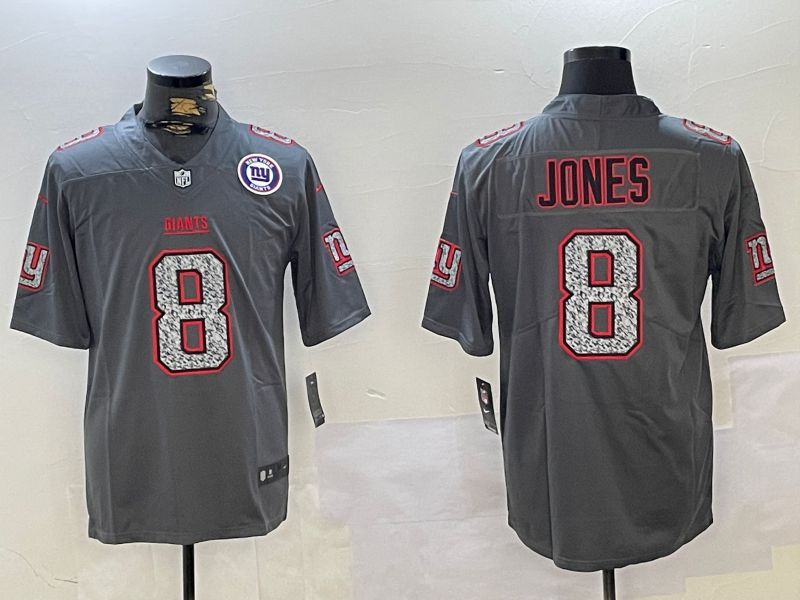 Men New York Giants #8 Jones Grey 2024 Nike Vapor Limited NFL Jersey style 2